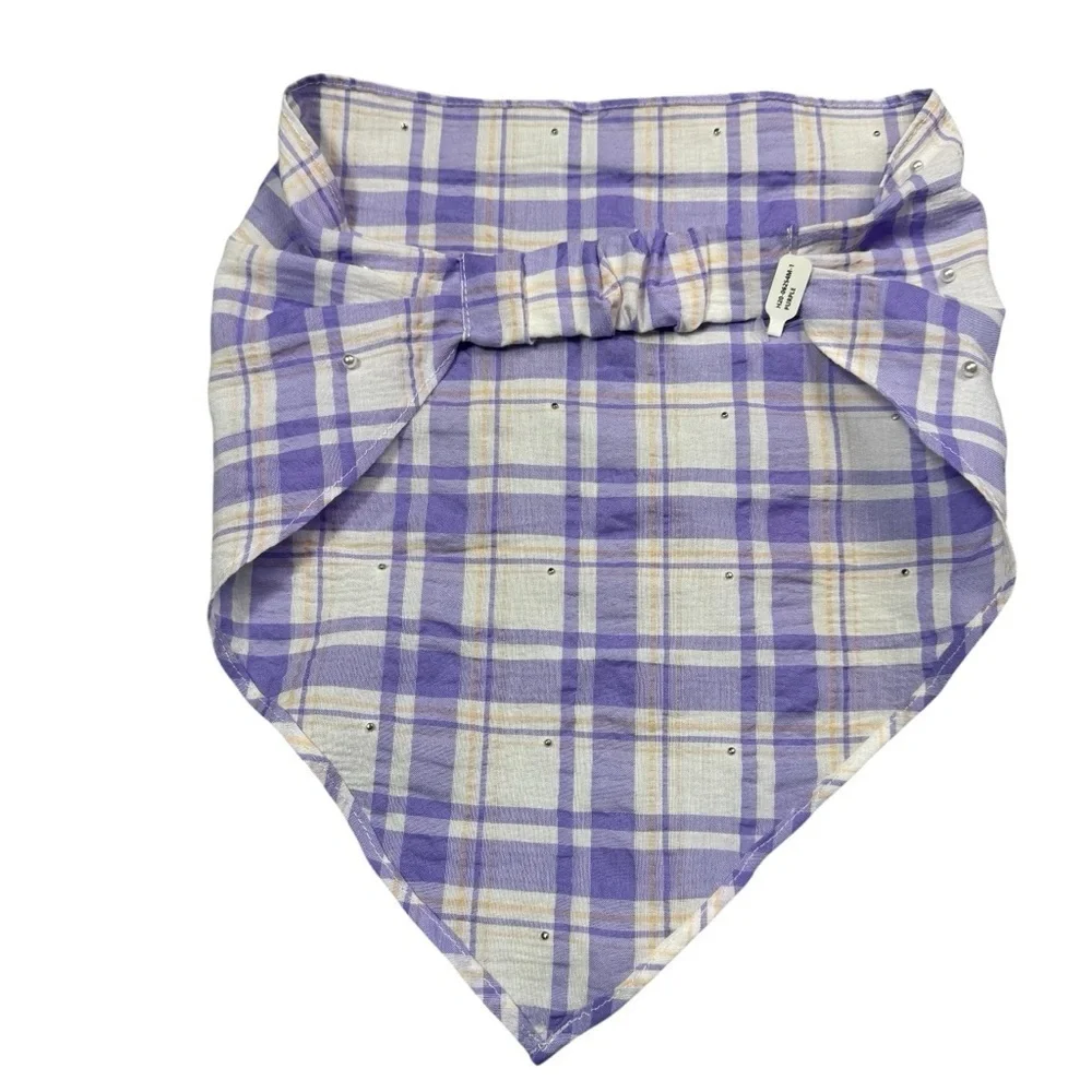 New Anthropologie Purple Plaid Pearl Embellished Hair Scarf